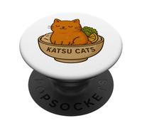 Divertida Camiseta con Estampado de Pollo Katsu de Gato, Bonito Juego de Palabras de Anime con Comida para Gatos PopSockets PopGrip Adhesivo