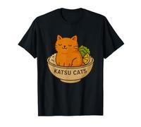 Divertida Camiseta con Estampado de Pollo Katsu de Gato, Bonito Juego de Palabras de Anime con Comida para Gatos Camiseta