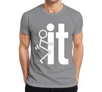 Divertida camiseta de hombre con figura de palo con letra L, gris, L
