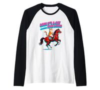 Divertida Camiseta de Humor Retro con Memes de un Gato Montando a Caballo Camiseta Manga Raglan