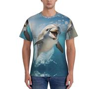 Divertida camiseta de manga corta con estampado de delfín animal para hombre, cómoda, para gimnasio, entrenamiento, actividades deportivas, Negro, L