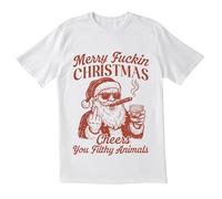 Divertida camiseta de Navidad - Merry F'in Christmas Cheers You Filthy Animals Santa Graphic Tee - Divertida camiseta de fiesta navideña, regalo de Navidad, camiseta unisex de humor para adultos