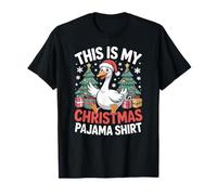 Divertida Camiseta de Pijama de Navidad, Bonito Ganso con Sombrero de Papá Noel Camiseta