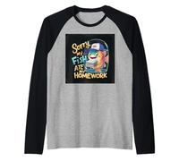 Divertida Camiseta Escolar Colorida de Sorry My Fish Ate My Homework Camiseta Manga Raglan