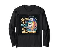 Divertida Camiseta Escolar Colorida de Sorry My Fish Ate My Homework Manga Larga
