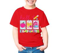 Divertida camiseta escolar con estampado de dibujos animados para niñas, camiseta de manga corta para el comienzo escolar y el día a día, rojo, 13-14 años