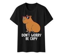 Divertida camiseta gráfica para mujer Capybara Selfie, linda camiseta de dibujos animados estampada, multicolor Top Mujer Negro, Negro , XXL