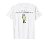 Divertida camiseta Hold on Partner I'm Growing A Little Buckarro con forma de rana Camiseta