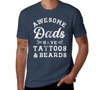 Divertida camiseta para el Día del Padre para hombre, diseño impresionante de papás con tatuajes y barbas, camiseta de regalo de algodón suave, Navy-style, M
