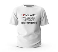 Divertida camiseta para hombre con texto en inglés "I Love My Wife When She Let's Me Go Hunting T-Shirt Funny Tees for Women Sarcastic Tshirts, Color, L