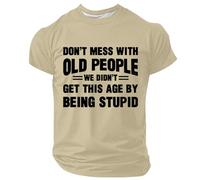 Divertida camiseta para hombre con texto humorístico - Cómoda camiseta de manga corta para actividades informales de ocio, parte superior de moda con elemento gráfico, beige, M
