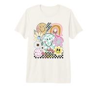 Divertida Cara a Cuadros con una Sonrisa Feliz y Sonriente, Daisy Flower Girl Camiseta Premium