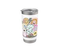 Divertida cara a cuadros con una sonrisa feliz y sonriente, Daisy Flower Girl Vaso térmico de acero inoxidable de doble pared