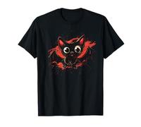 Divertida cara de gato con alas de murciélago para gatos de Halloween Camiseta