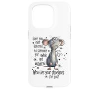 Divertida caricatura de ratón - Quién ata tus cordones Humor Animal Carcasa para iPhone 15 Pro