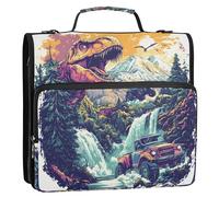 Divertida carpeta de pintura T Rex con cremallera, organizador de 3 anillos en D de 1.5 pulgadas, bolsa escolar con correa para el hombro, carpeta de almacenamiento con asa