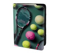Divertida cartera antirrobo con raquetas de tenis y pelotas de tenis, artículos esenciales de viaje, tarjetas y pasaporte, tamaño para adaptarse a todos los pasaportes estándar