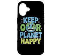 Divertida cita de dibujos animados del día de la tierra Keep Our Planet Happy nature Carcasa para iPhone 16