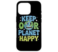 Divertida cita de dibujos animados del día de la tierra Keep Our Planet Happy nature Carcasa para iPhone 16 Pro