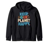 Divertida cita de dibujos animados del día de la tierra Keep Our Planet Happy nature Sudadera con Capucha