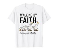 Divertida Cita de fe de Pato, Caminando por la fe Tropezando constantemente Camiseta