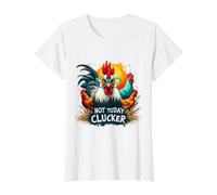 Divertida Cita de Pollo, Arte de Clucker Rooster Que no es de Hoy Camiseta gráfica económica, Mujer, Blanco, L