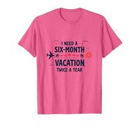 Divertida Cita de Viaje con Texto en inglés I Need a Six-Month Vacation Twice a Year Camiseta, Hombre, Rosa Jaspeado, 3XL
