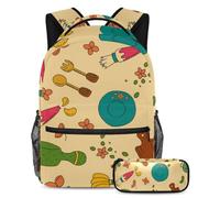 Divertida cocina que se mantiene a la moda y organizada con este juego de 2 mochilas escolares para niños, niñas y adolescentes, tu mejor bolsa de viaje para libros, Multicolor#02, B:29.4x20x40cm\