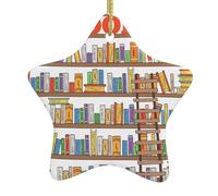 Divertida colección de estantes para libros y adornos de Navidad con impresión de escalera, diseño de estrella de cerámica con cuerda para vacaciones, decoraciones de Navidad de estrellas