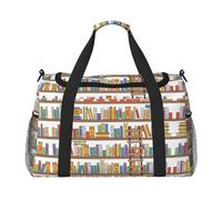 Divertida colección de estantes para libros y escalera, bolsa de lona grande de viaje para fin de semana, bolsa de viaje para mujer, bolsa de mano, Negro -, Talla única