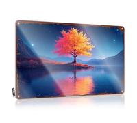 Divertida decoración al aire libre, cielo nocturno mágico que se refleja en un lago sereno con árbol vibrante, letrero sarcástico divertido para la casa (20 x 30 cm)