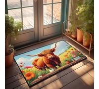 Divertida decoración al aire libre, diseño de vaca de las tierras altas en una flor para jardín, entrada, decoración de sala de juegos (40 x 60 cm)
