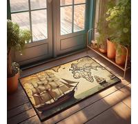 Divertida decoración de bar, diseño vintage con barcos de vela: navegando por los océanos del mundo, felpudo para exteriores, decoración de otoño, felpudos grandes para entrada al aire libre (65 x 90