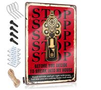 Divertida decoración de dormitorio con texto en inglés "Stop Before You Decide To Break Into My House" para tu habitación, decoración de metal (20 x 30 cm)
