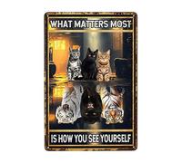 Divertida decoración de gato con texto en inglés "What Matters Most Is How You See Youself", póster retro retro para amantes de los gatos, arte de pared para cocina, cafetería, restaurante, tienda