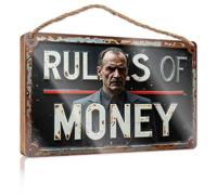 Divertida decoración de porche Reglas del dinero: una guía para el hombre para la gestión de la riqueza, letrero boscoso para decoración de baño, decoración de piscina (20 x 30 cm)