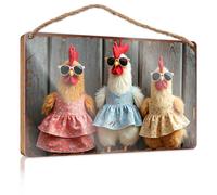 Divertida decoración del hogar para puerta de pollos con gafas de sol: un trío de granja de moda, letrero de madera para decoración de patio al aire libre, letrero de porche de otoño (23 x 35 cm)