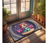 Divertida decoración para bar, pequeño astronauta aventurero explorando el mundo, felpudo divertido para bar, decoración de cocina vintage y accesorio (65 x 90 cm)