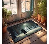 Divertida decoración para bar, una persona camina sola en un parque nevado y iluminado por la noche. Felpudo para decoración exterior para porche interior de puerta delantera (65 x 90 cm)