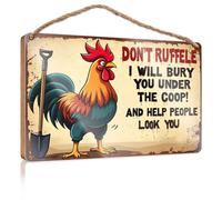 Divertida decoración para el hogar con texto en inglés "Don'T Ruffle, I'Ll Bury You Under The Coop!", letreros de madera divertidos para decoración del hogar (15 x 28 cm)