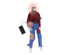 Divertida estatua animada de calavera de vaquero con movimiento animado/música activada por sonido, multilingüe, banjo, esqueleto de vaquero
