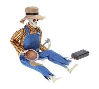 Divertida estatua animada de calavera de vaquero con movimiento animado/música activada por sonido, multilingüe, banjo, esqueleto de vaquero