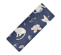 Divertida esterilla de yoga de viaje con diseño de gatos Devon Rex, color azul marino, plegable, ligera, antideslizante, grosor de 1 mm, con cubierta de esterilla de yoga, tapete para ejercicio de 71