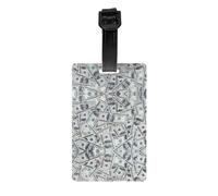 Divertida etiqueta de equipaje minimalista moderna con estampado de dinero en dólares, elegante, de PVC, con diseño limpio para viajeros elegantes