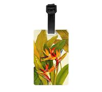 Divertida etiqueta impresa de pájaro del paraíso tropical, utilizada para accesorios esenciales de equipaje de viaje, bolsas de equipaje, mochilas.