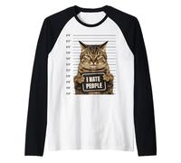 Divertida Foto policial de Gato Criminal Arrestado con la Frase «Odio a la Gente», Amante de los Gatos Camiseta Manga Raglan