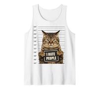 Divertida Foto policial de Gato Criminal Arrestado con la Frase «Odio a la Gente», Amante de los Gatos Camiseta sin Mangas
