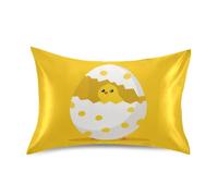 Divertida funda de almohada de satén amarillo huevo de pollito, fundas de almohada para cabello rizado, tamaño Queen con cierre de sobre, para habitación, 20 x 30 pulgadas