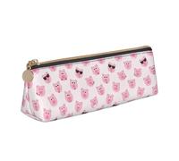 Divertida funda de piel con cara de cerdo rosa para lápices de gran capacidad con soporte para bolígrafos con cremallera, White, Talla única, Bolsa de maquillaje