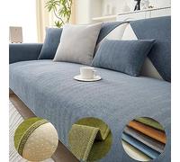 Divertida funda de sofá de felpilla con diseño de espiga suave para sofás del Reino Unido, elegante color azul grisáceo, 90 x 180 cm, ideal para mascotas y niños